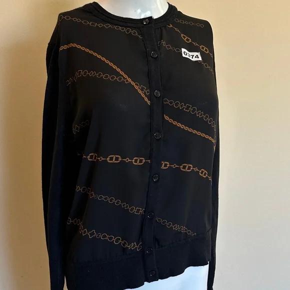 Ann Taylor Black Cardigan with Gold Chain Design - Picture 3 of 7